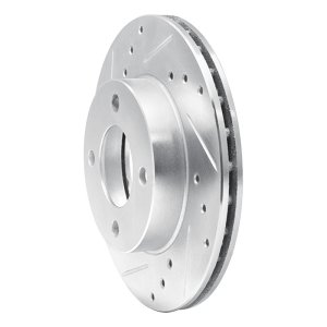 Dodge COLT Brake Rotor (1) - Front Left - R1 Concepts - Drilled & Slotted - Silver - `92-`00